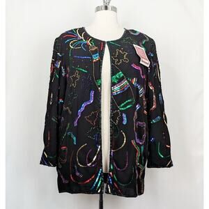 French Collizini Jacket Black New Years Party Sequin Women's Size 2X New